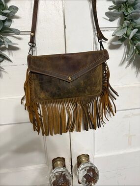 Myra Distressed Leather Fringe Crossbody
